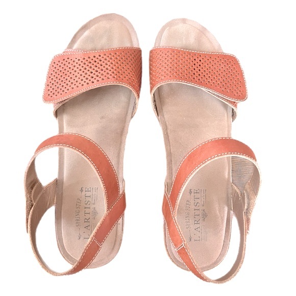 L'ARTISTE By Spring Step Lexy Leather Perforated Velcro Sandal Size 41 - Picture 2 of 6